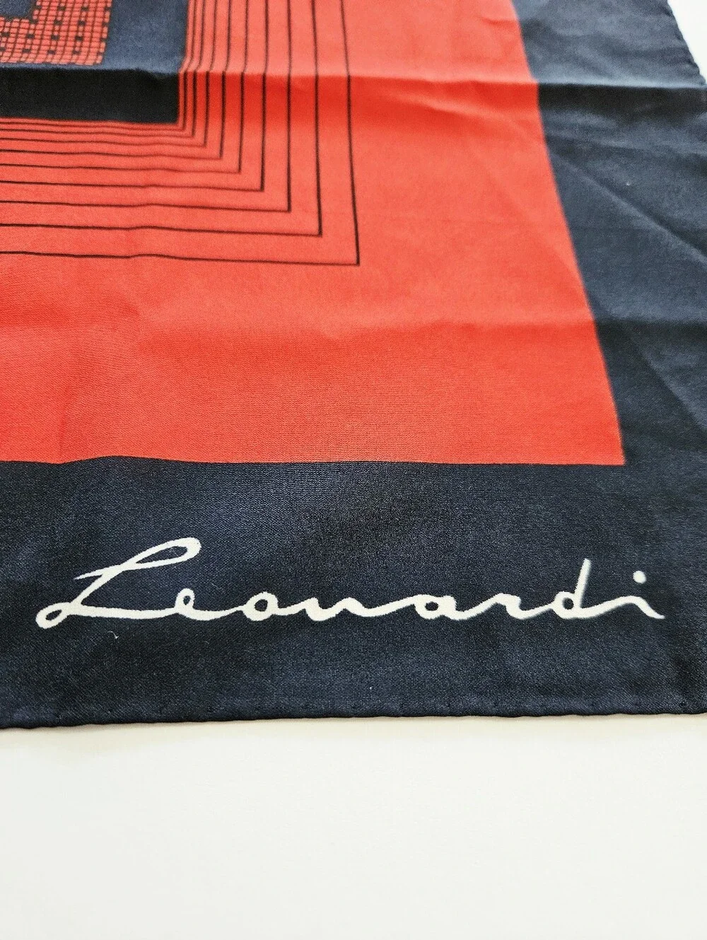 Vintage Leonardi Large '80s Geometric Black Red Striped Neck Head Scarf Foulard